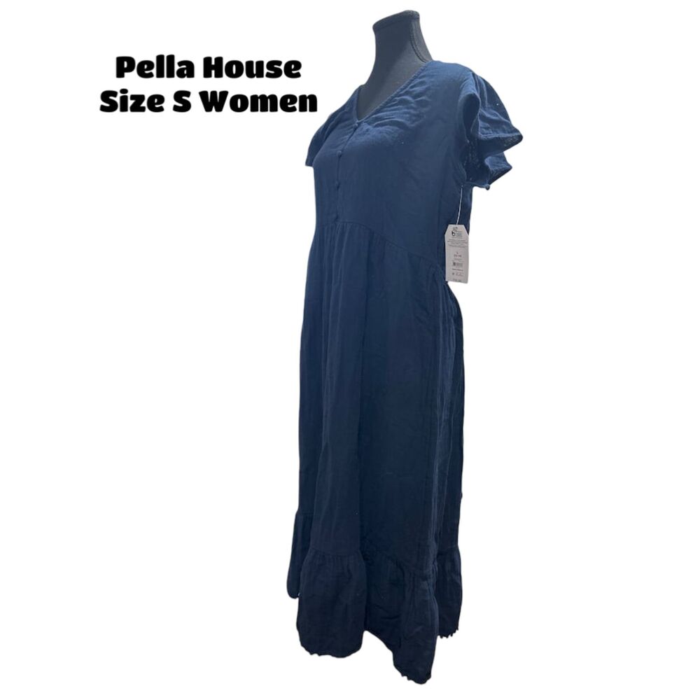 Time and Tru Women's Flutter Sleeve Midi Dress Dark Navy Size S